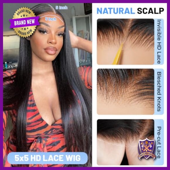 30 Inch Glueless Human Hair Wig HD Lace Closure Pre Plucked Straight main image 4